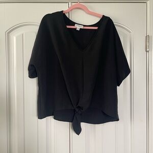Morgan Taylor Black Boxy Tie Front Blouse